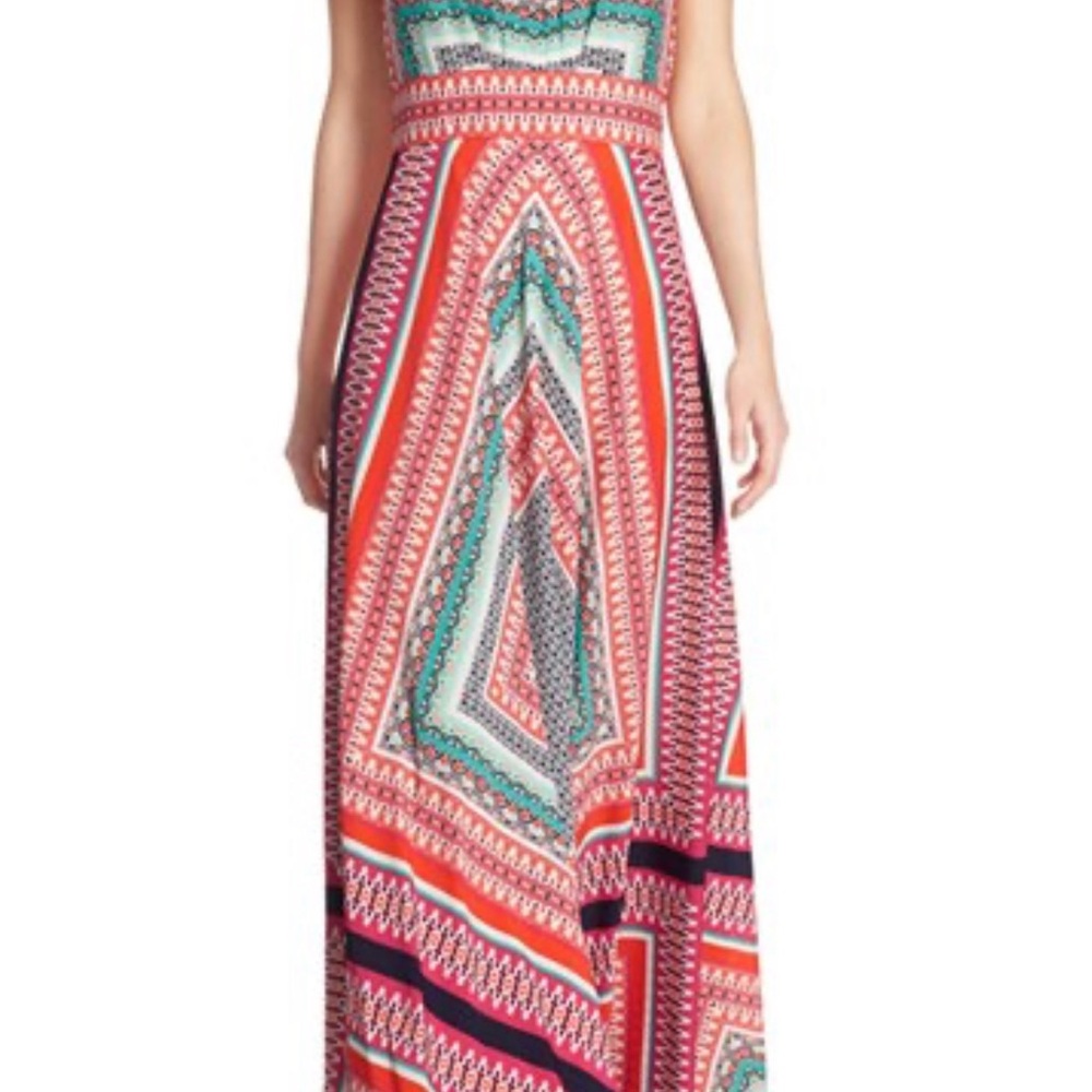 Eliza J Vibrant Red and Green Maxi Dress